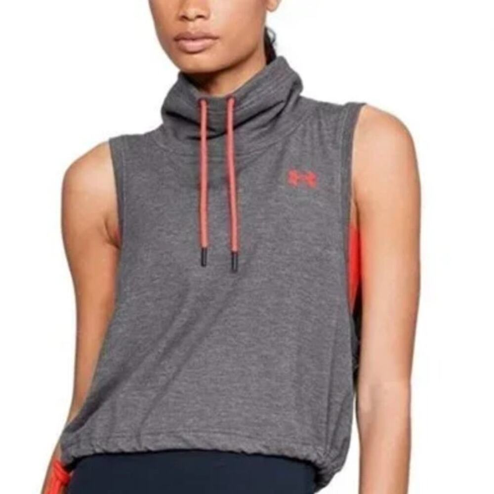 NWOT UNDER ARMOUR Featherweight Fleece Charcoal Sleeveless Funnel Neck Wmns Med